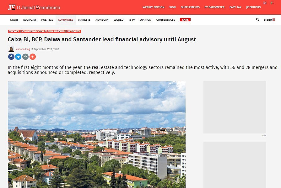Caixa BI, BCP, Daiwa and Santander lead financial advisory until August